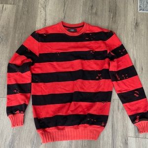 Amiri striped print distressed crew neck sweater